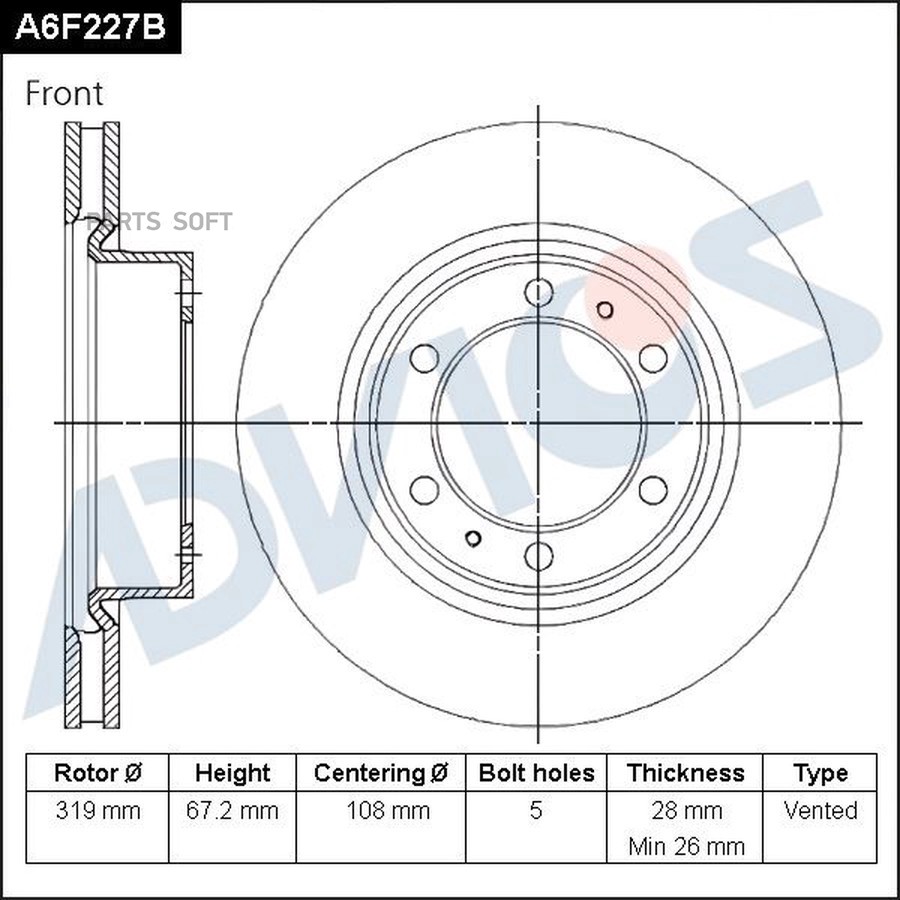 Диск тормозной передний ADVICS A6F227B - ADVICS None None